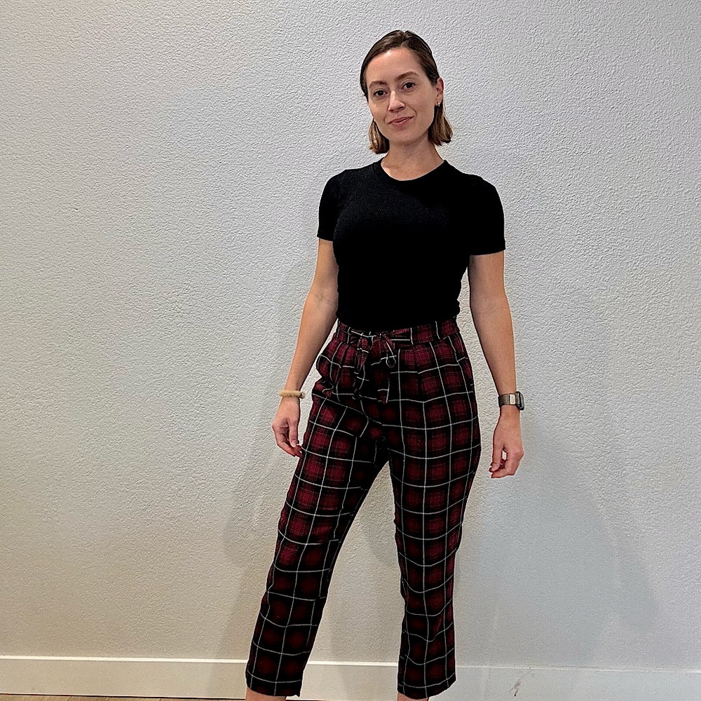 BCBGENERATION women’s ankle cropped high waisted flannel pant size XXXS